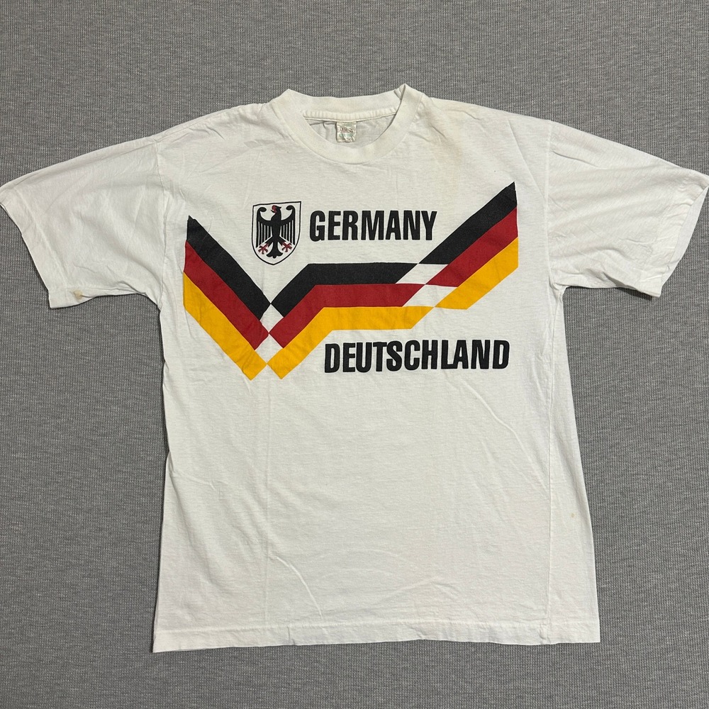 Vintage 90s Lemon Germany Deutschland Graphic Tee Shirt White Soccer Fan Mens L